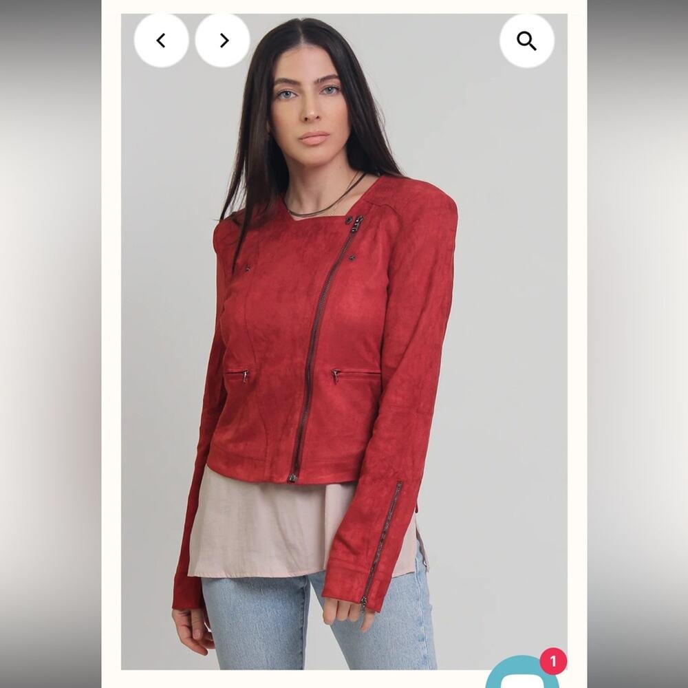 Fate Faux Suede Moto Jacket Size S Rust Asymmetric Zip Biker Edgy Burnt Orange